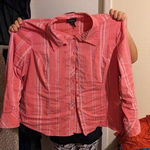 pinkish melon striped button up Lane Bryant blouse, size 22/24
